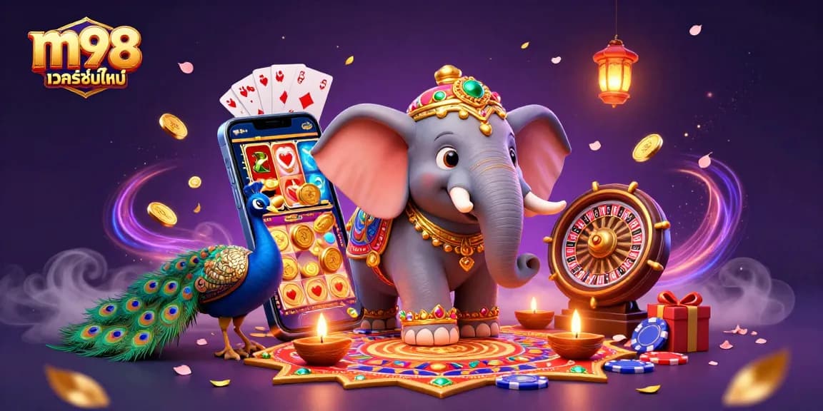 Engage in winning strategies with m98 เวอร์ชั่นใหม่ featuring a vibrant casino scene.
