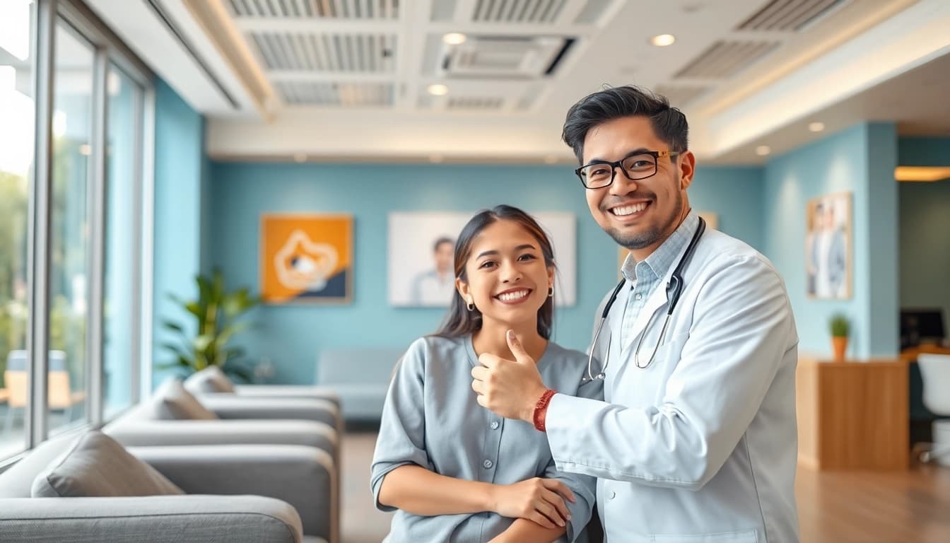 Friendly orthodontist discussing orthodontic braces in Cheras with a patient in a bright, modern clinic.