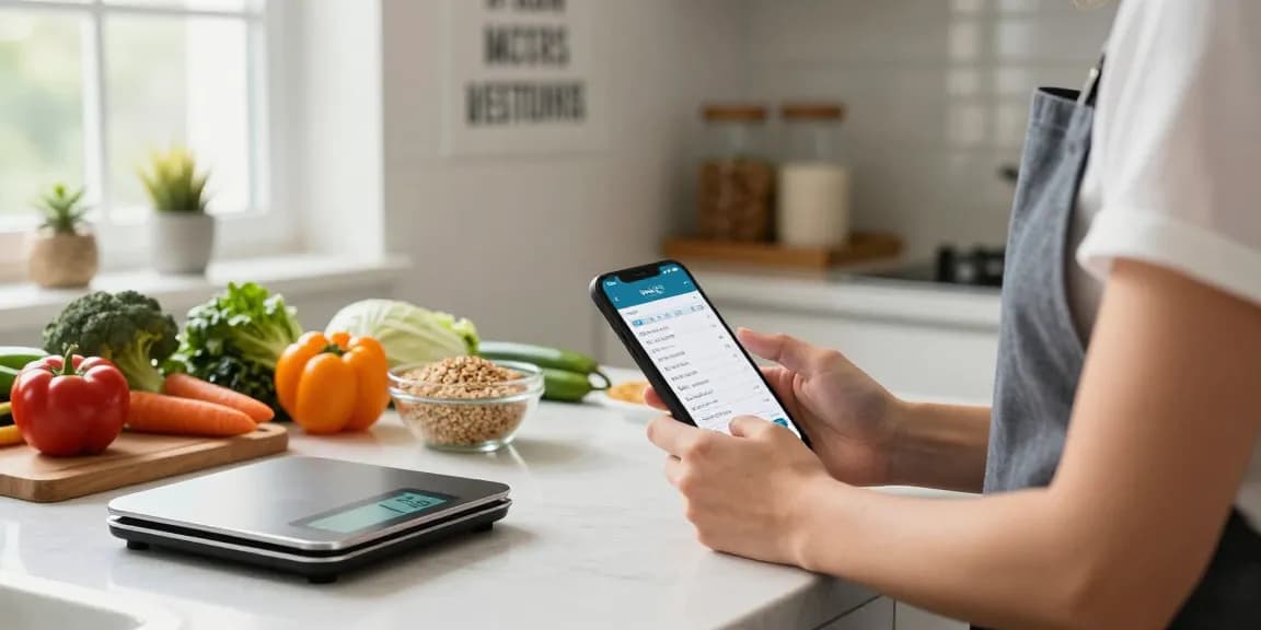 Healthy meal prep with the best macro tracker app in a bright kitchen.