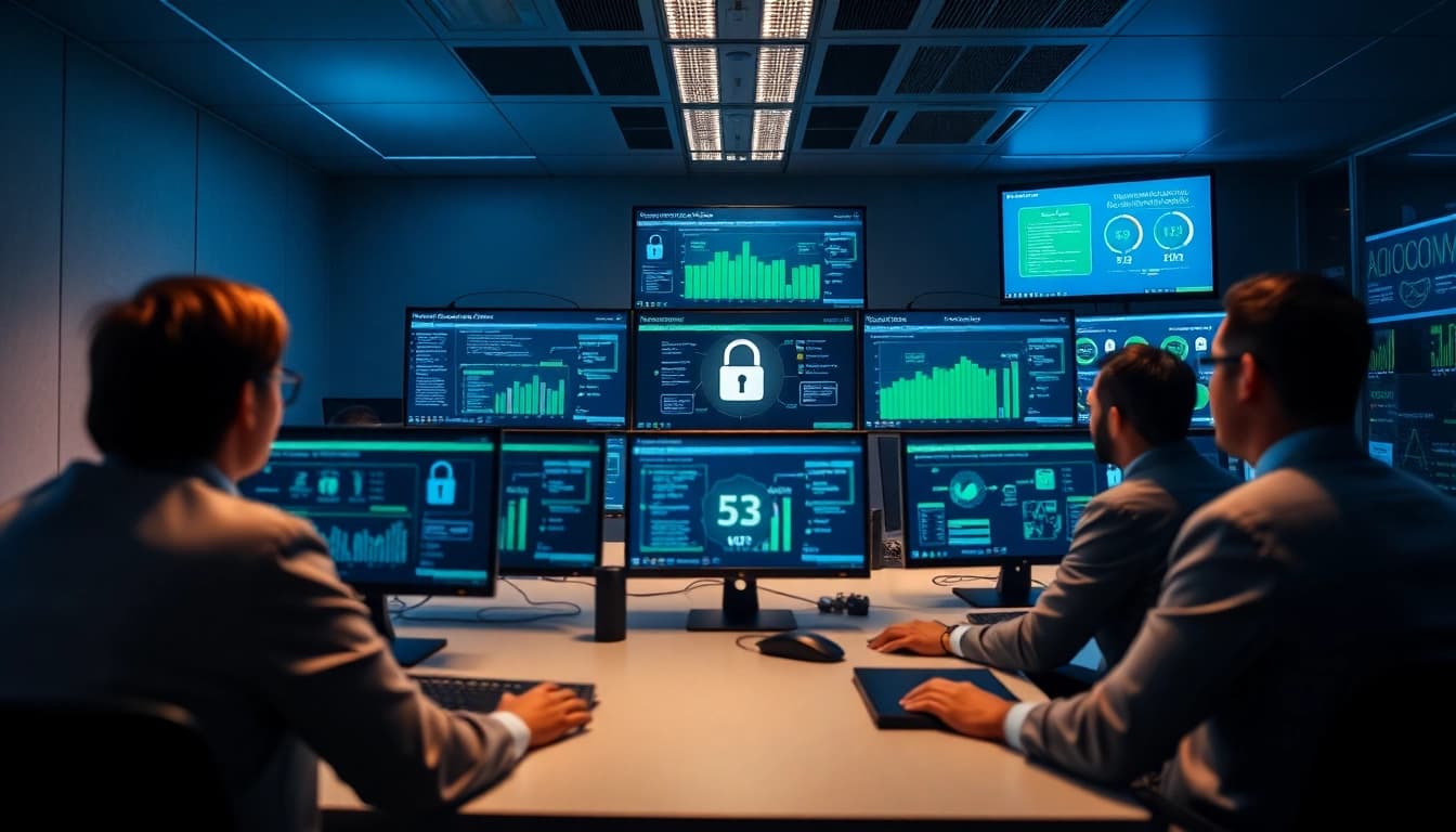 Cybersecurity Services Tampa showcased in a modern tech operations center with professionals monitoring threats.