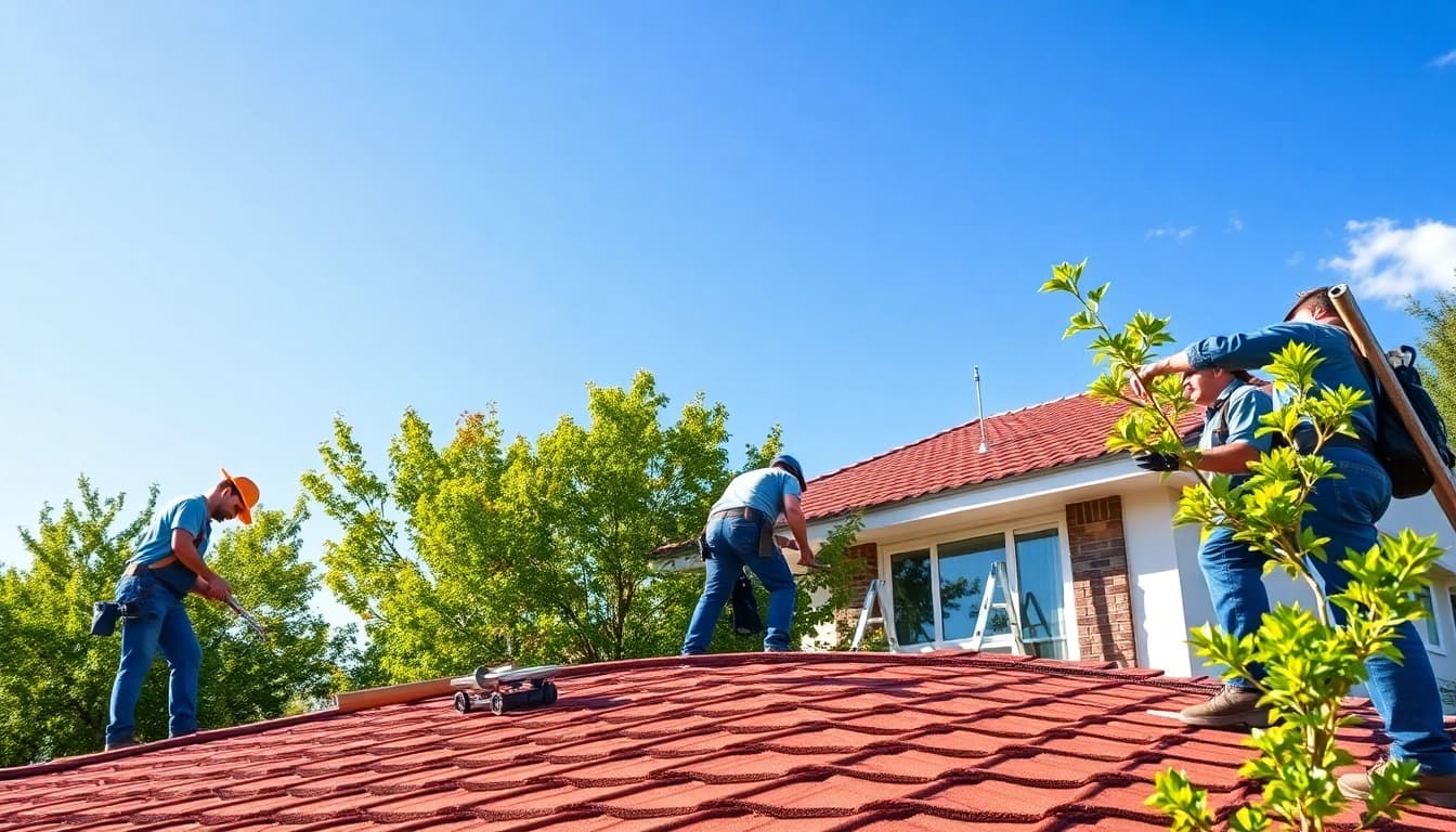 Demonstrating high-quality roofing solutions installation with a professional team at work.