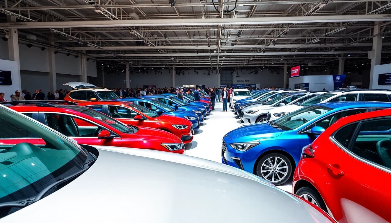 Enthusiasts admiring vehicles at the Auto Cars Show, showcasing automotive innovation and excitement.
