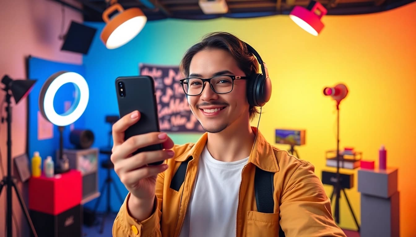 Showcasing paid links for TikTok creators in a colorful studio setting.