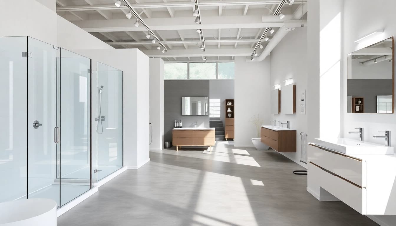 Sonni sanitär GmbH präsentiert hochwertige Badezimmerprodukte in einem modernen Showroom.