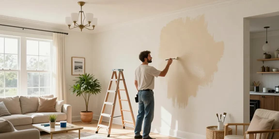 Interior painters Des Moines refresh a living room with new paint, showcasing craftsmanship and bright decor.