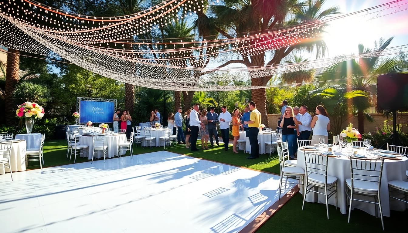 Experience top-notch Event Rentals Las Vegas with beautifully arranged tables and joyful guests.