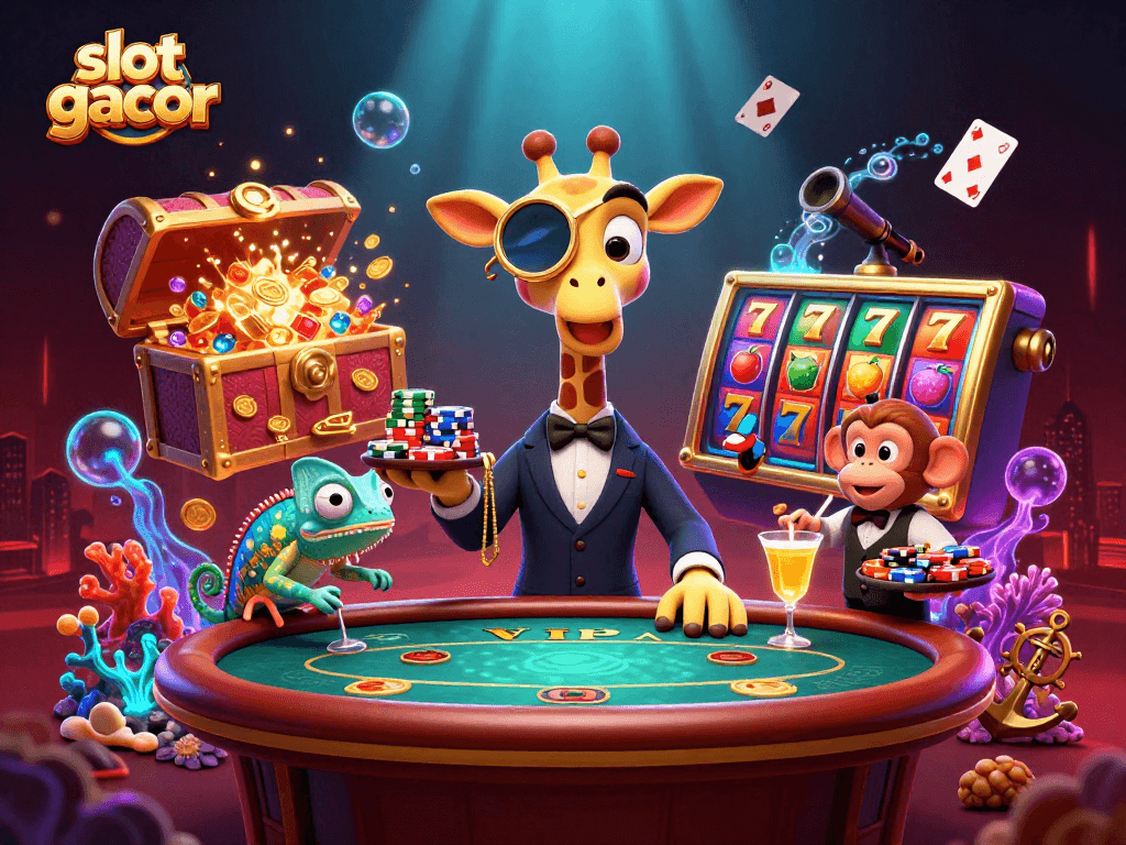Spin to win big with slot gacor at vibrant casino scene featuring charismatic characters.