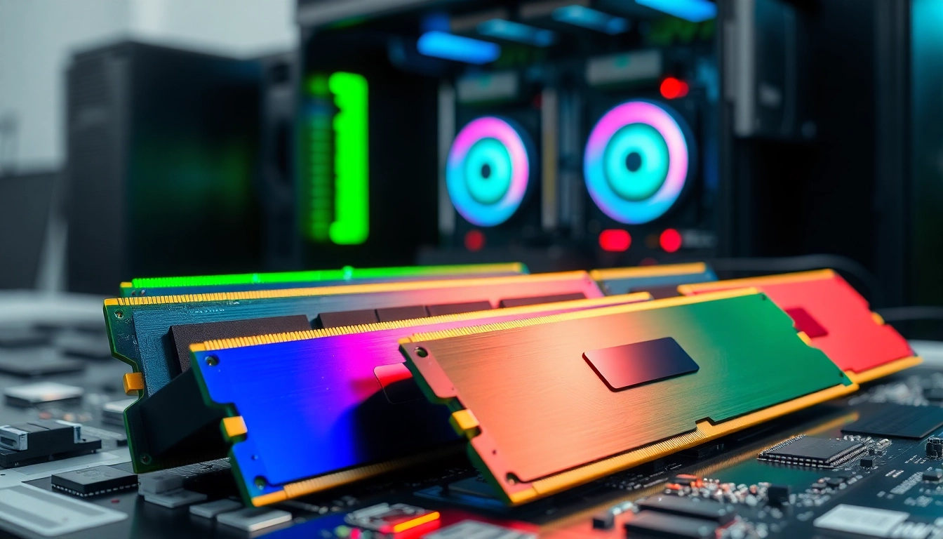 Porównanie cen pamięci RAM w zaawansowanym środowisku technologicznym, z wieloma modułami.