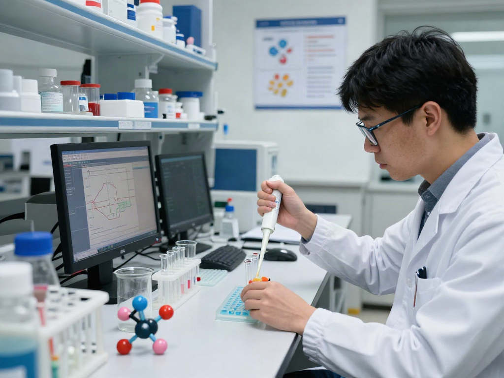 MOTS-C research in a laboratory, showcasing scientists studying mitochondrial peptides for metabolic health.