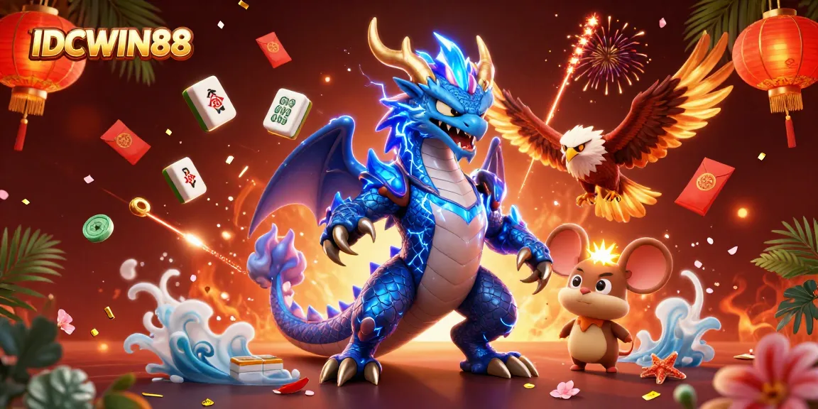 Experience thrilling gaming action with IDCWIN88 featuring vibrant characters and festive elements.