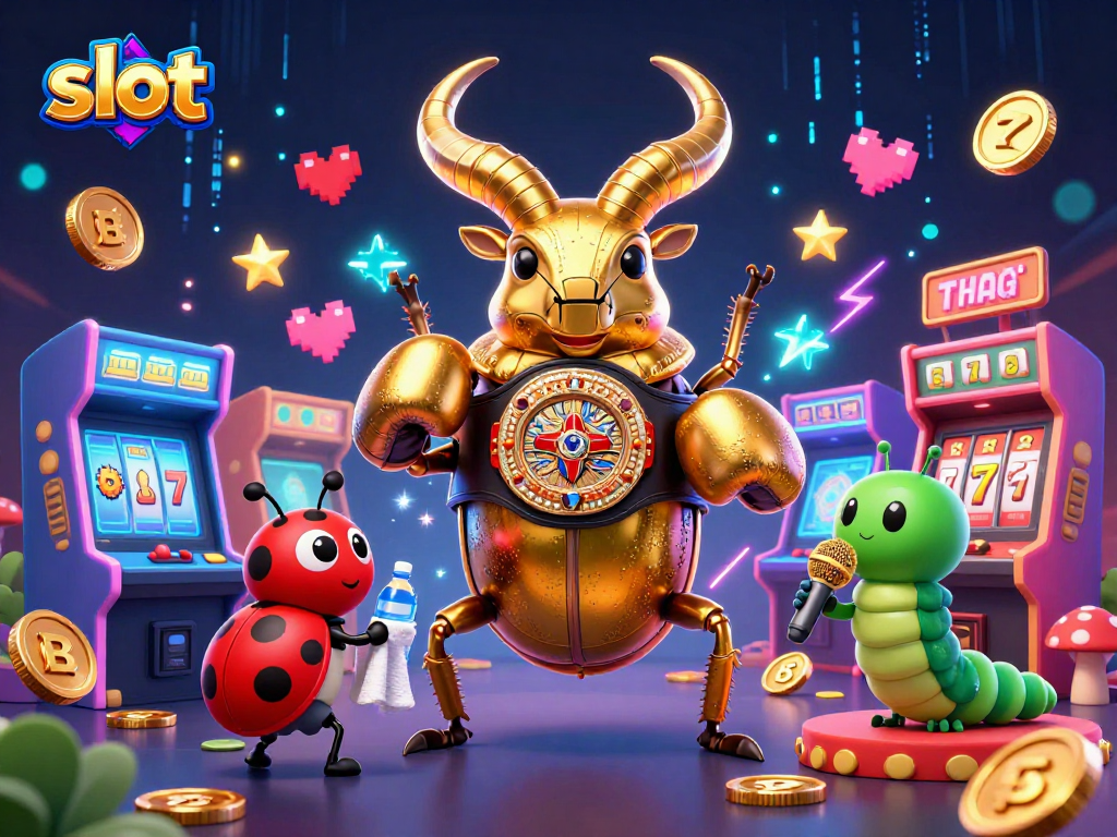 Spin the slot with excitement, featuring a golden stag beetle champion and fun gaming elements.