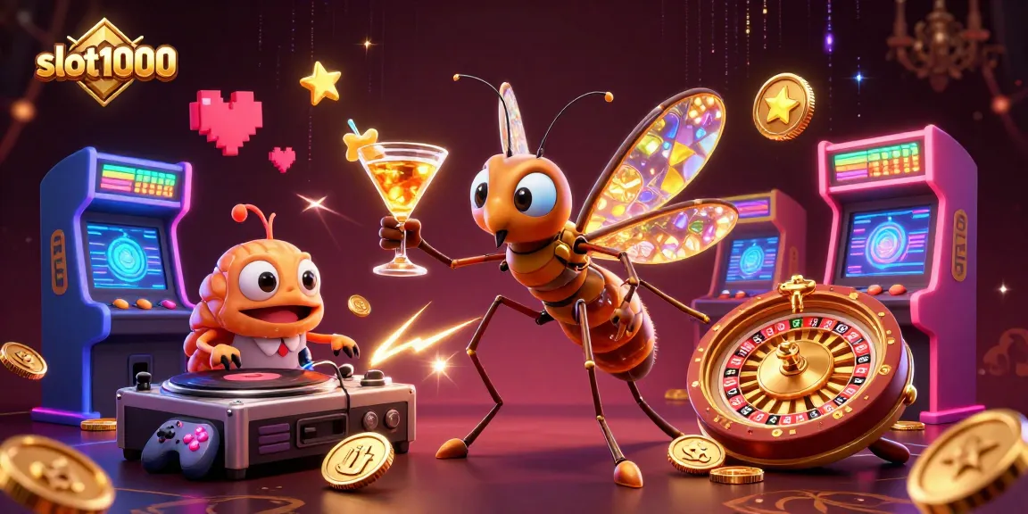 Menangkan jackpot dengan slot1000, ilustrasi kasino yang penuh aksi dan warna.