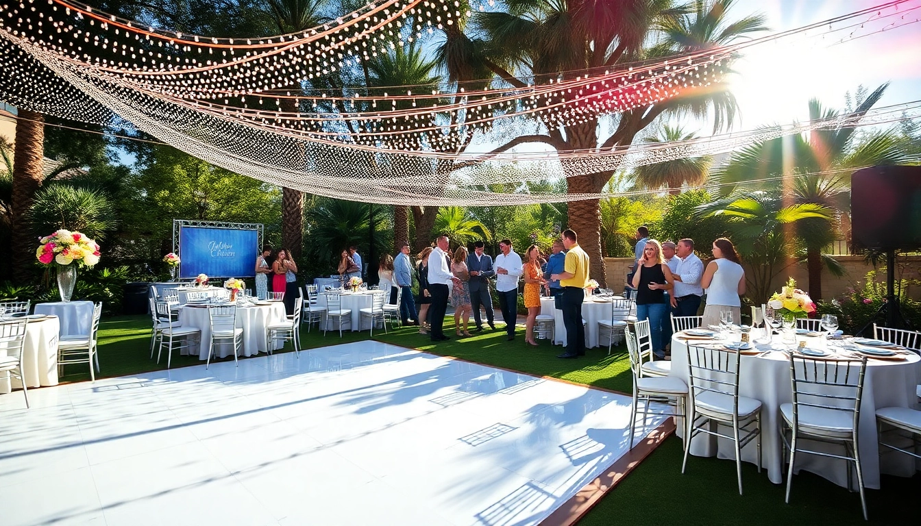 Experience top-notch Event Rentals Las Vegas with beautifully arranged tables and joyful guests.