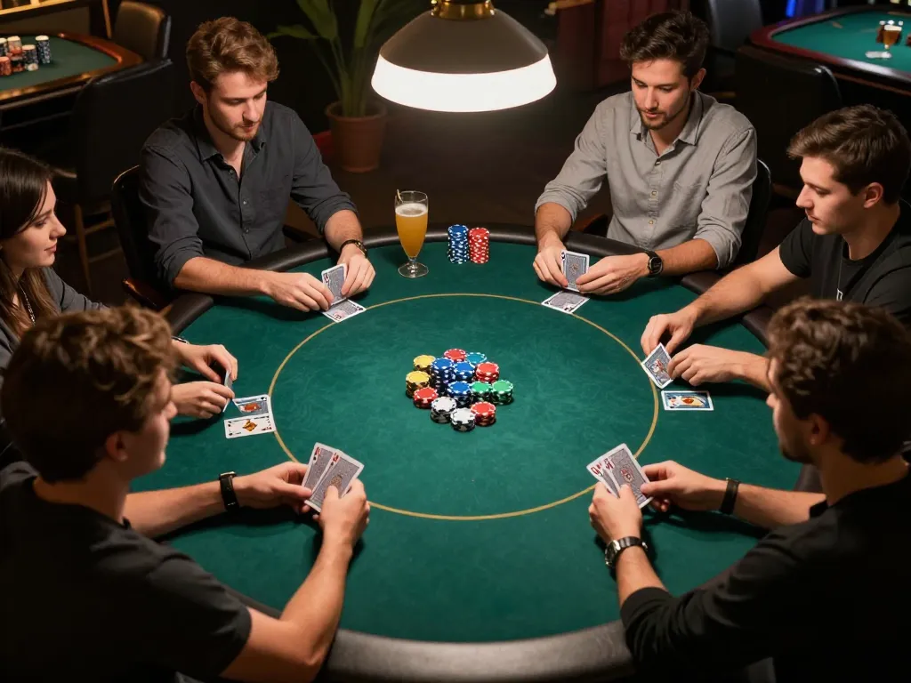 Engaged players at a poker night exploring hidden wiki onion links to enhance their game strategy.