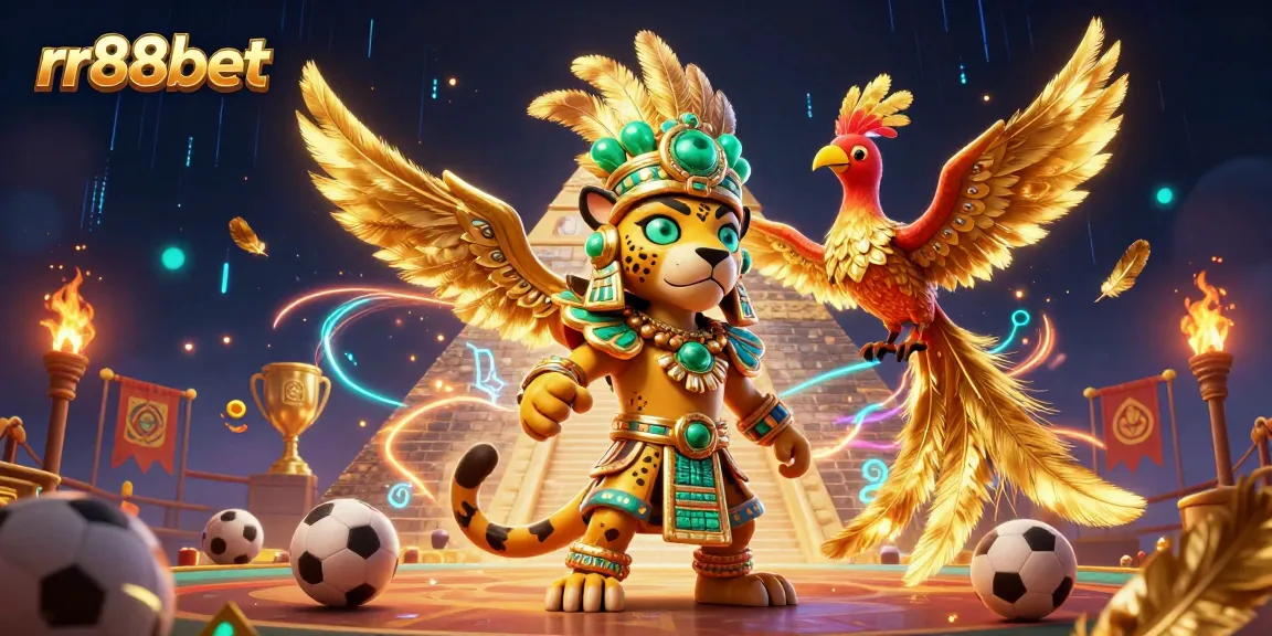 Bet and win with rr88bet featuring a Mayan priest and a quetzal bird in a vibrant casino scene.