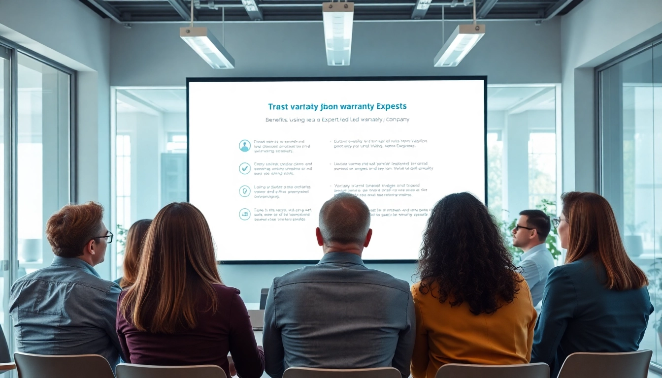 Team demonstrating expertise as an expert led warranty company in a modern office setting.