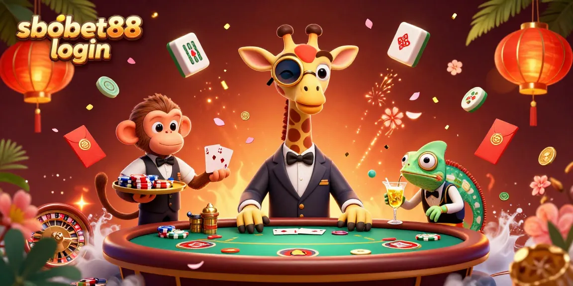 Experience sbobet88 login with our vibrant casino scene featuring a high-roller giraffe and exciting game elements.