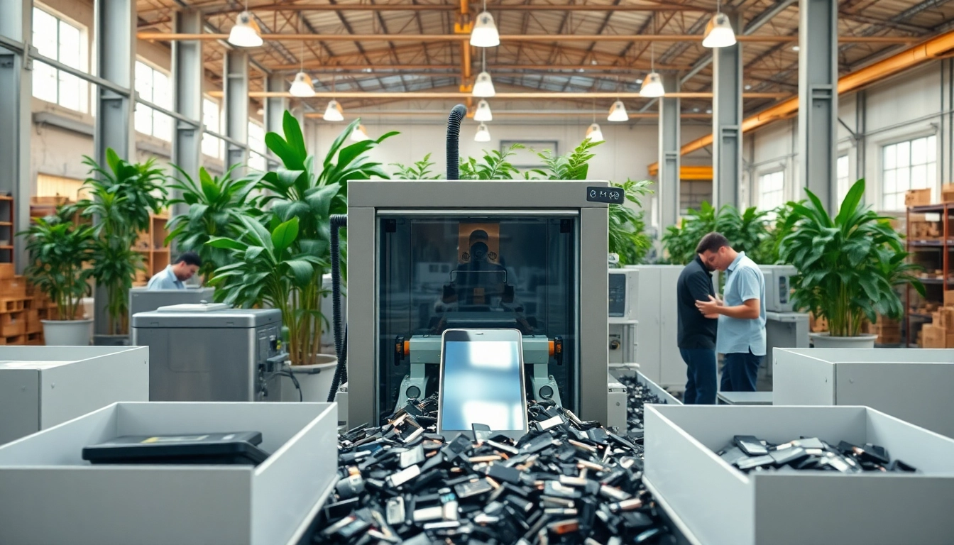 Smartphone recycling process demonstrating more than ecoATM practices in a sustainable environment.