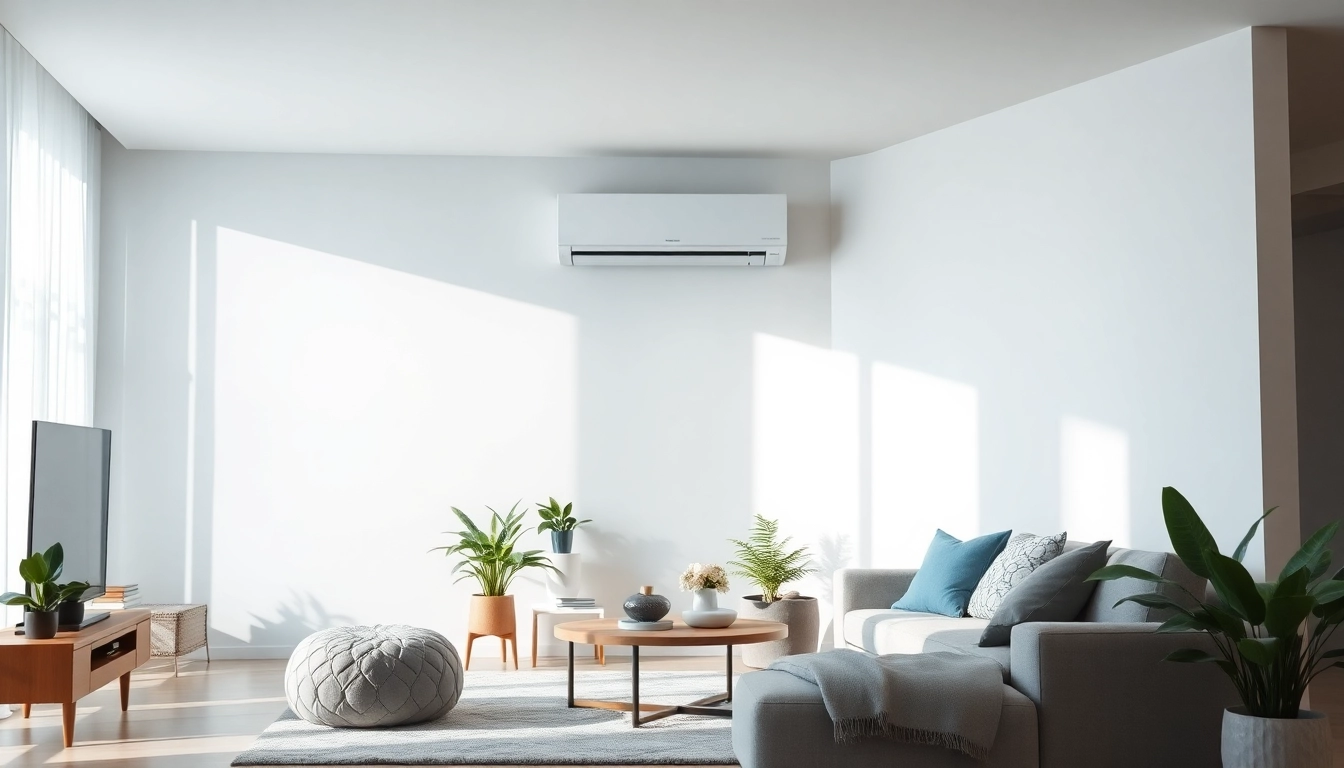 Install a daikin mini split ac system in a modern living room featuring elegant design and decor.