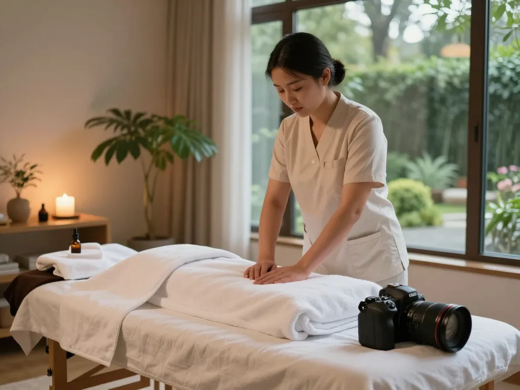 Serene Swedish massage therapy room at https://www.makangs.com/region/국내/서울-/마사지-스웨디시 with ambient lighting and calming decor.