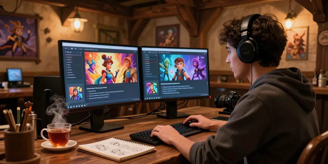 Tavern AI user creating characters in a warm virtual tavern atmosphere with fantasy decor