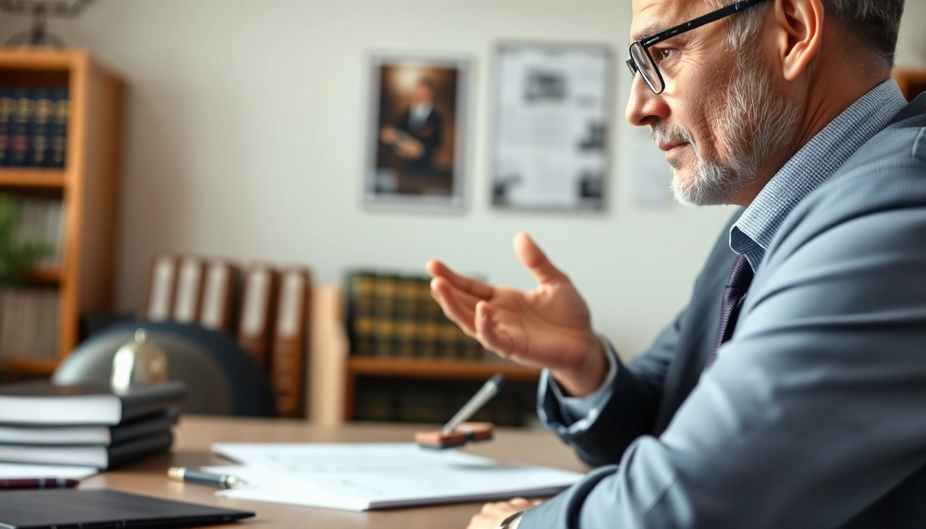 Clearwater truck accident attorney helping clients understand their legal rights in a professional office.