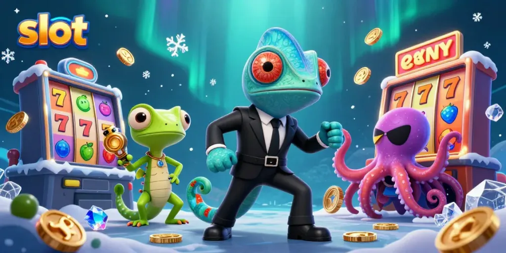 Slot yang penuh warna menampilkan chameleon rahasia, gecko genius dan gurita jahat dalam iklim permainan kasino.