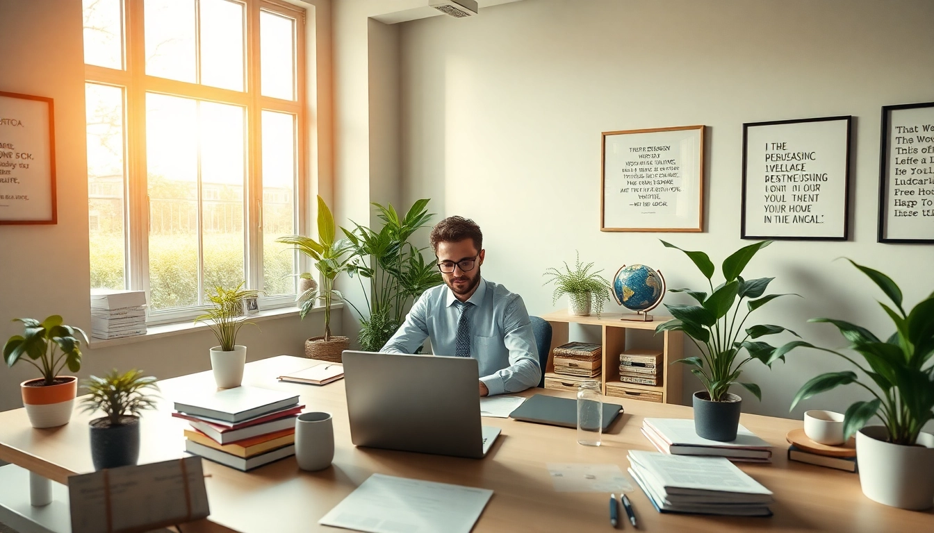 Innerpreneur creating in a serene workspace with inspiring materials.