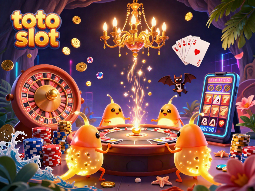 Engage with the enchanting toto slot experience showcased in a vibrant 3D casino scene featuring glowworms and glowing elements.