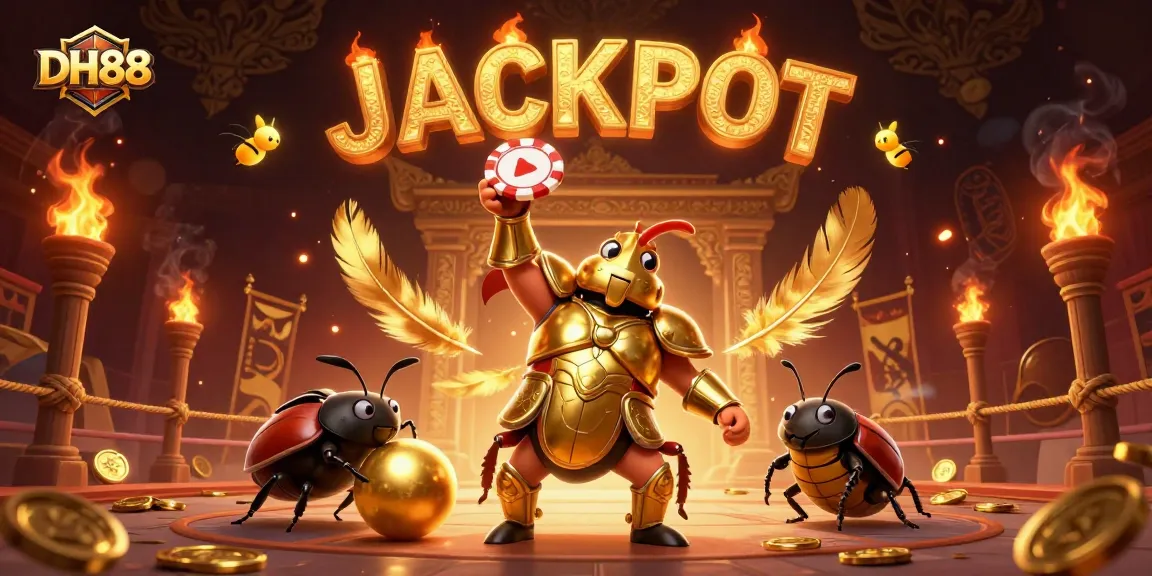 Experience thrilling wins at DH88 with a victorious beetle championing poker in a captivating arena.