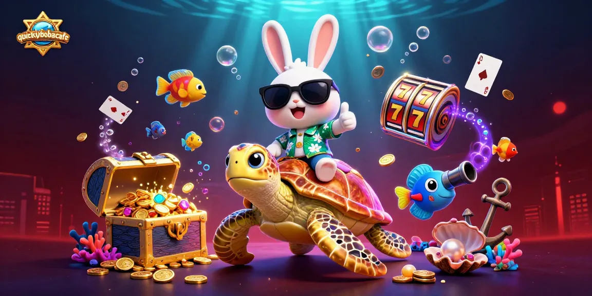 Engage with quicklybobacafe's vibrant underwater casino scene featuring exciting slot games and treasures.