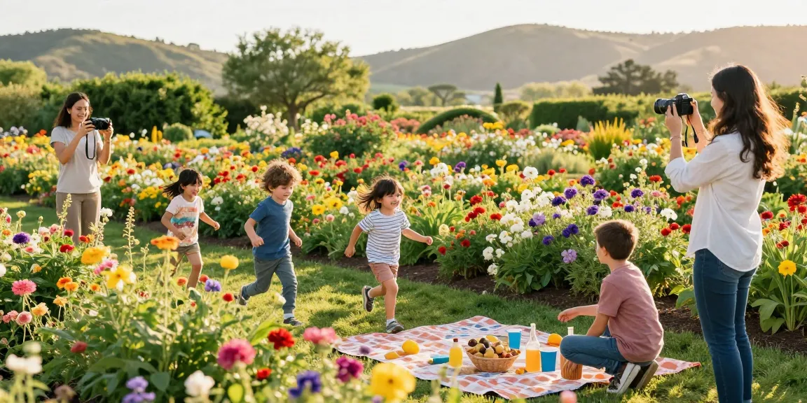 Experience the beauty of Capay Valley Garden Tour as tourists enjoy vibrant flower fields and nature, highlighting https://www.thecapayvalleygardentour.com.