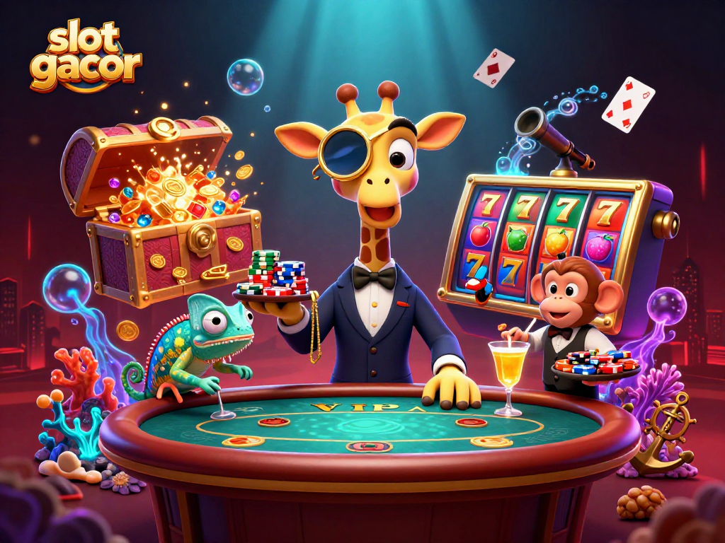 Spin to win big with slot gacor at vibrant casino scene featuring charismatic characters.