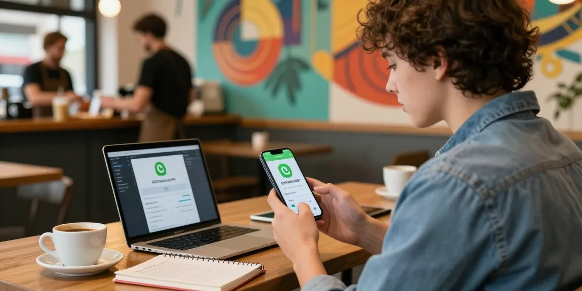 Engaging with GB WhatsApp APK on a smartphone in an urban café setting, showcasing features and customization.