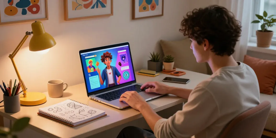Engaging in NSFW chat with a customizable AI character in a cozy home office setting.