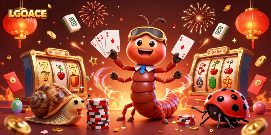 LGOACE brings excitement to online slots, showcasing a vibrant casino scene with animated characters and celebrated symbols.