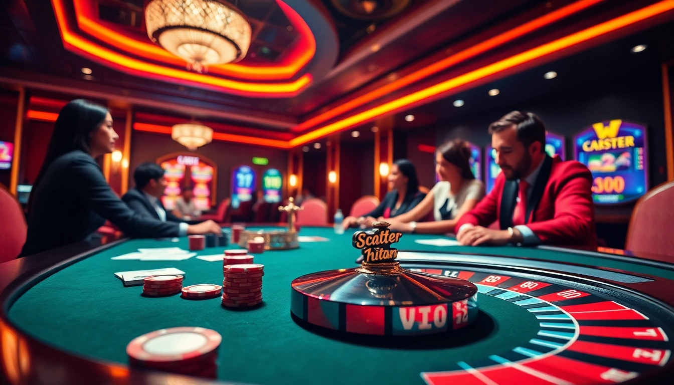 Experience the thrill of scatter hitam while playing at an upscale casino table filled with poker chips and cards.