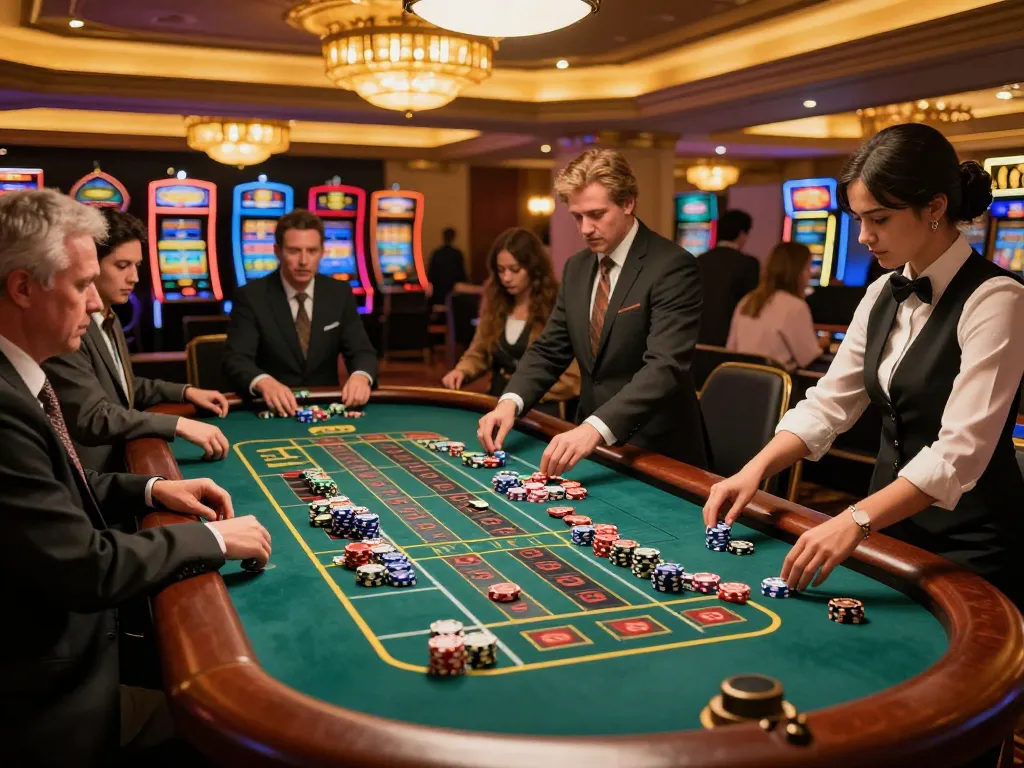 Players engaging in an exciting game of roulette at RR88bet casino, vibrant atmosphere.