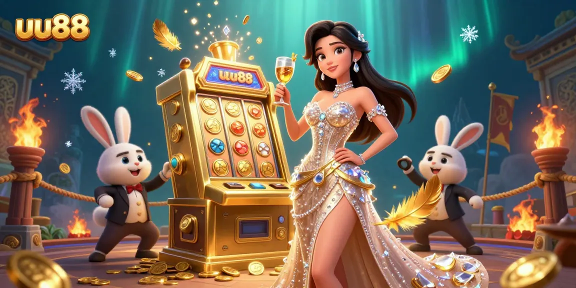 Play thrilling games at uu88 with a stunning woman celebrating a jackpot win!