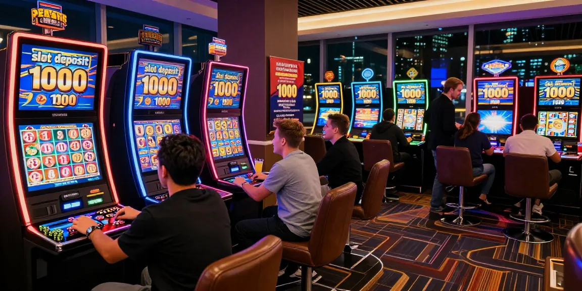 Thrilled players enjoying the slot deposit 1000 experience in a vibrant online casino.