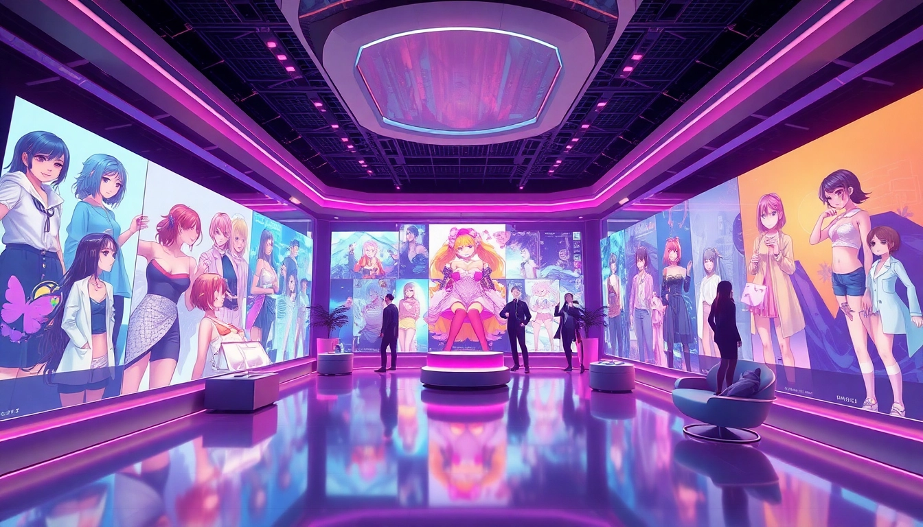 AI nsfw character art displayed in a high-tech digital gallery.