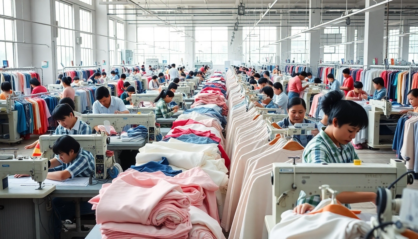 Experience Manufacturing Clothing in China with dedicated workers in a vibrant factory setting.