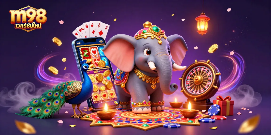 Engage in winning strategies with m98 เวอร์ชั่นใหม่ featuring a vibrant casino scene.