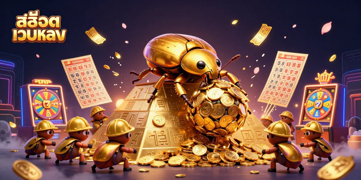 Experience the thrill of สล็อตเว็บตรง with vibrant slot reels and golden coin jackpots in this lively illustration.