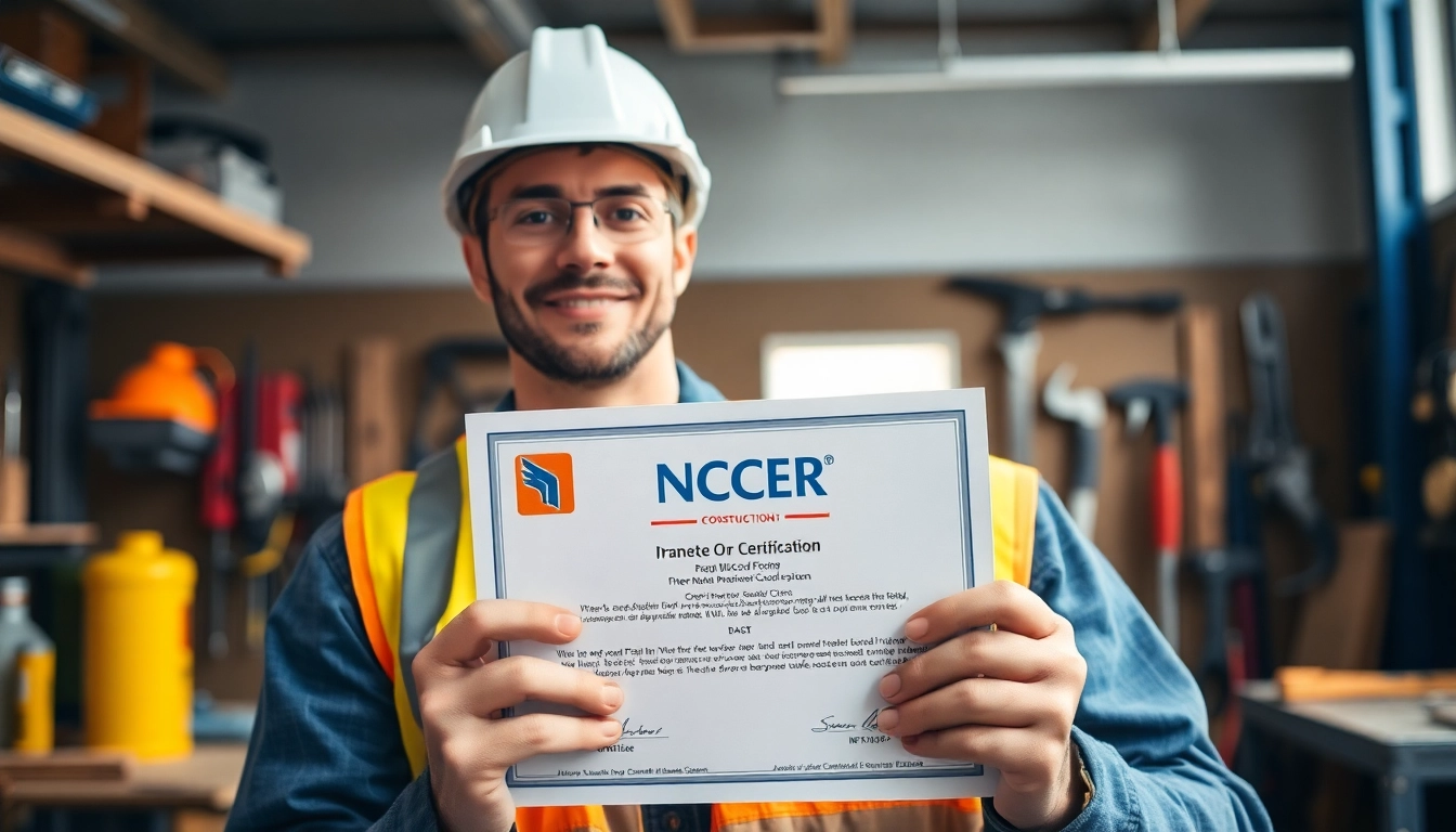 Celebrating NCCER certification with pride, a skilled worker showcases their achievement in a workshop.