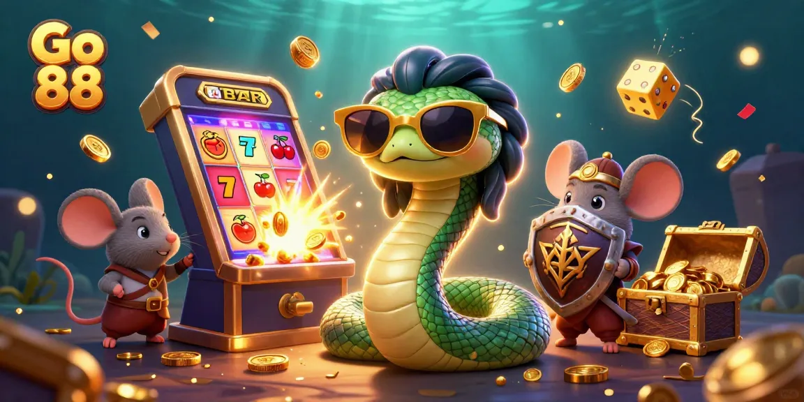 Engage with Go 88's vibrant 3D casino illustration, featuring Golden coins, a jackpot burst, and playful characters.
