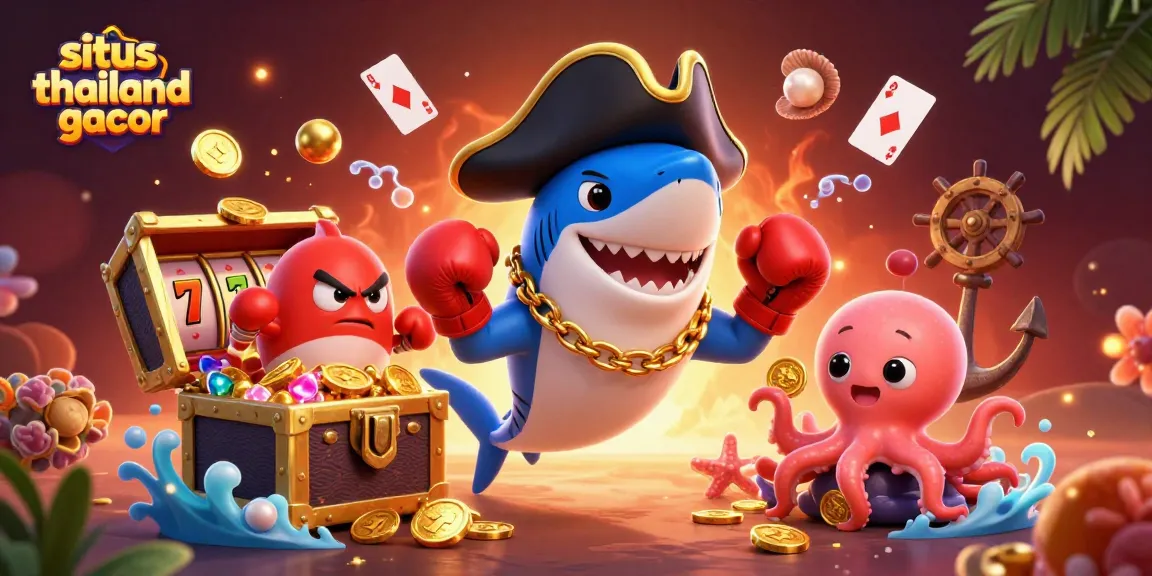 Engage with situs thailand gacor slot games through this vibrant 3D illustration featuring casino-themed characters and elements.