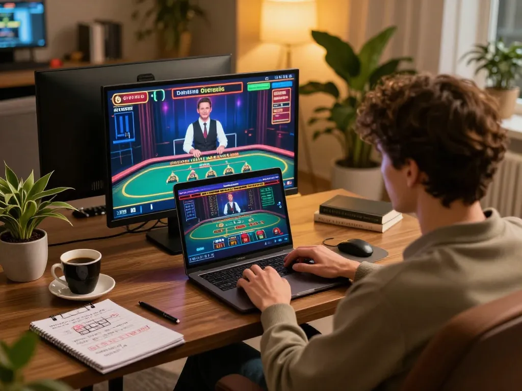 Engaged player using 888top platform for online casino gaming with live dealer interaction