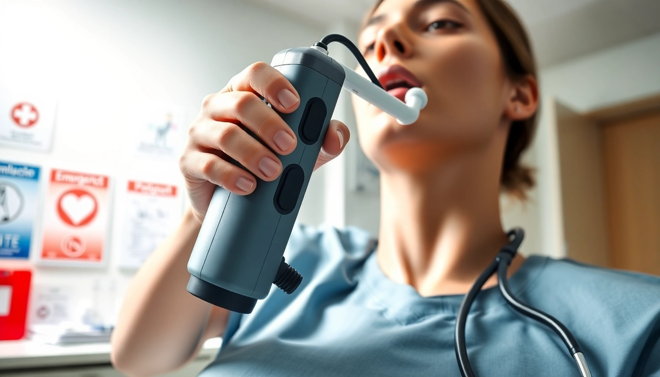 A healthcare provider using a choking rescue device during a training session for choking emergencies.