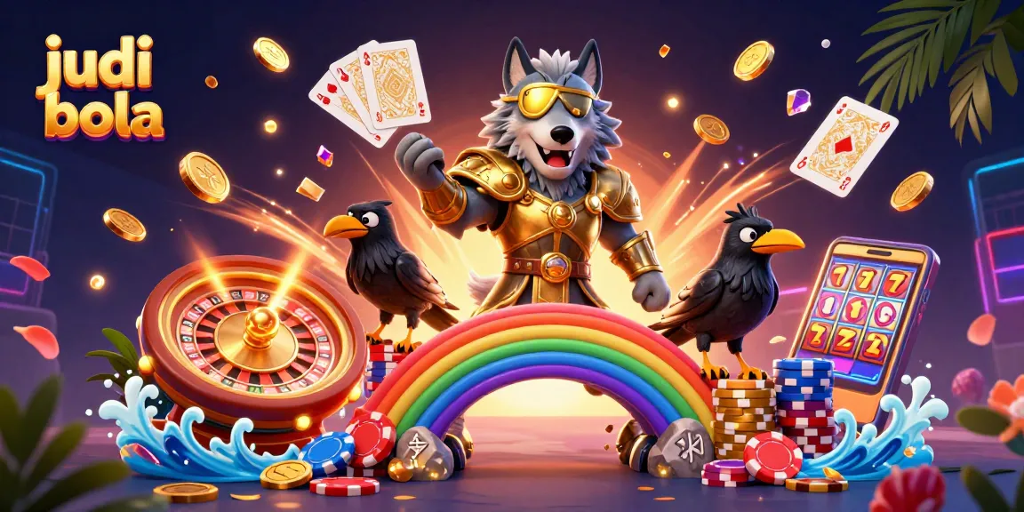 Engage in judi bola with Odin and mystical ravens amid a vibrant casino world filled with excitement.